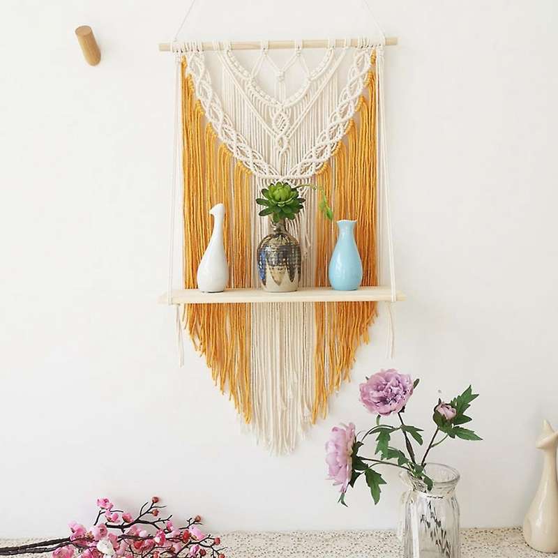 Macrame Wall Hanging Shelf, Boho Decorative Floating Plants Shelf