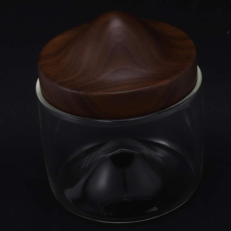 2x New Whiskey Small Glass Mountain Wooden Bottom Glass Walnut