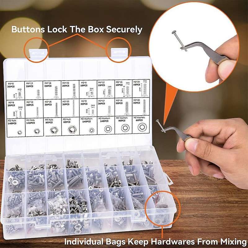 1230pcs M2 M3 M4 M5 304 Stainless Steel Screw Bolt Assortment Set