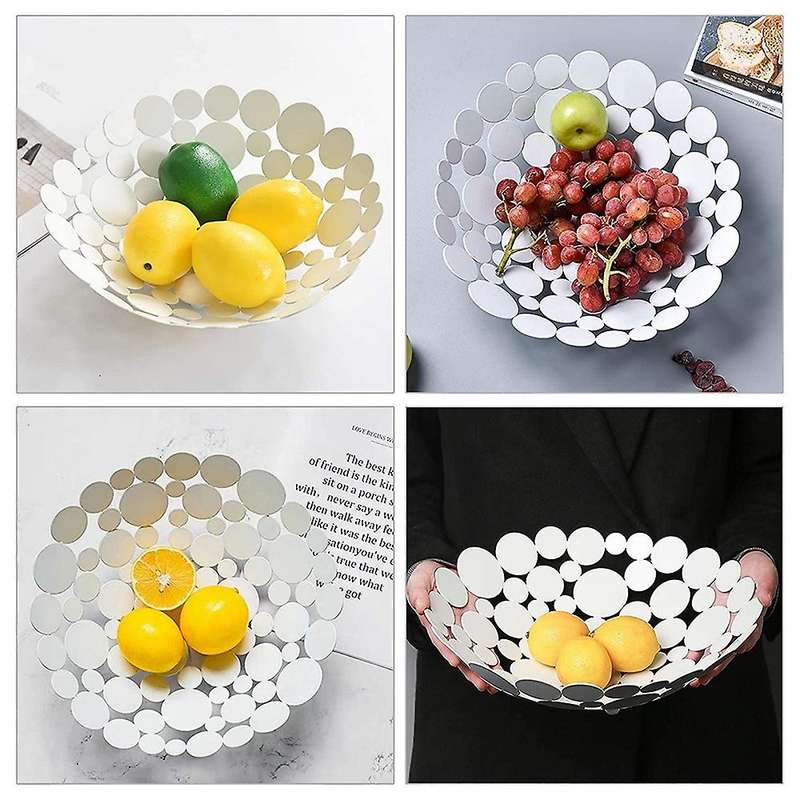 Metal Fruit Bowl Basket Decorative Countertop Fruit Holder (white)
