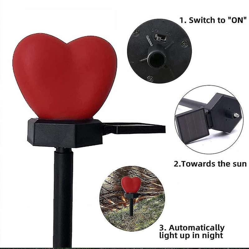 4pcs Solar Ground Plug Light Heart Shaped Led Valentine's Day