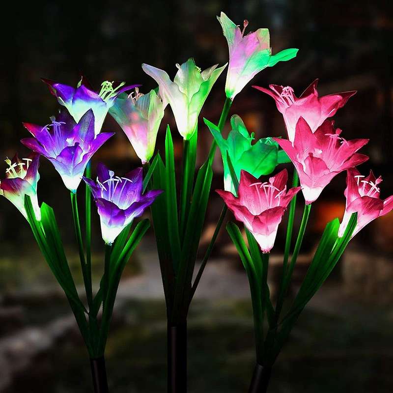Solar Lights Outdoor Garden Decor, 3 Pack with 12 Bigger Flowers
