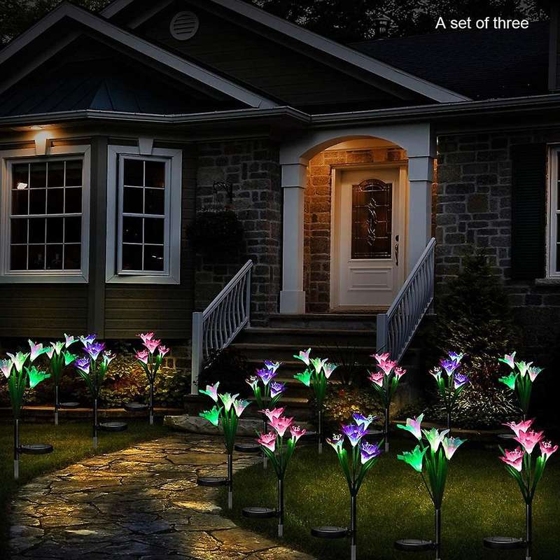 Solar Lights Outdoor Garden Decor, 3 Pack with 12 Bigger Flowers