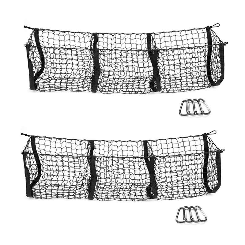 2x Pocket Trunk Storage Bag Storage Heavy Cargo Net 8 Hooks and Loops