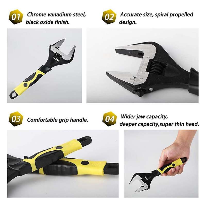 2x 8-inch Adjustable Wrench Wide Opening Ultra-thin Wrench