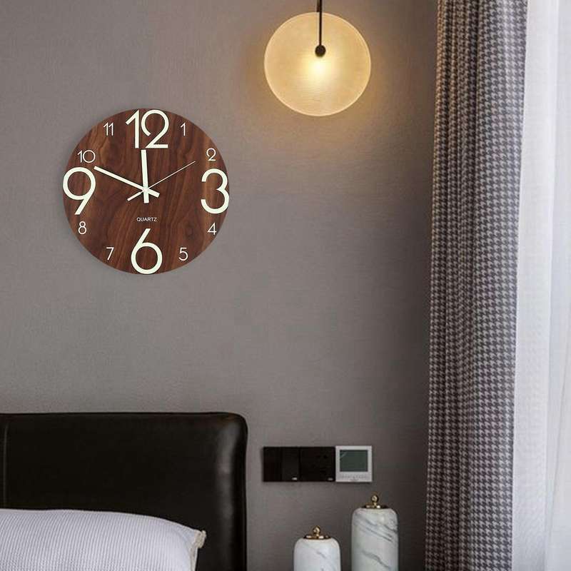 Luminous Wall Clock,12 Inch Wooden Wall Clocks(brown)