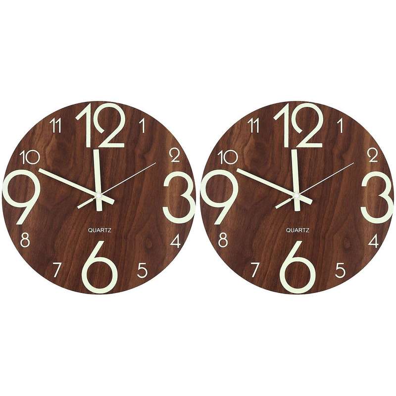 Luminous Wall Clock,12 Inch Wooden Wall Clocks(brown)