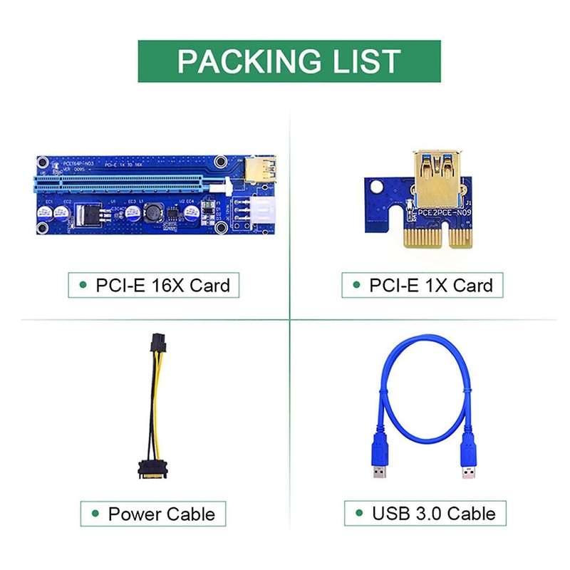 Version 009s Gold Pci-e 1x to 16x Usb 3.0 Extender Riser Adapter Card