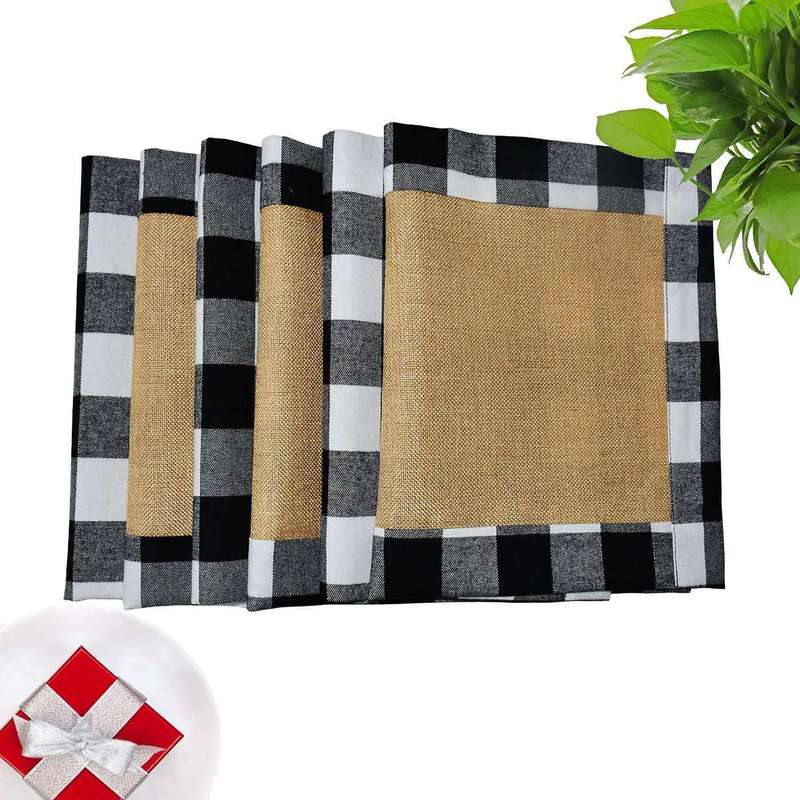 2 Pack 12 Placemat Table Mat Black White Burlap Placemat 30x45cm