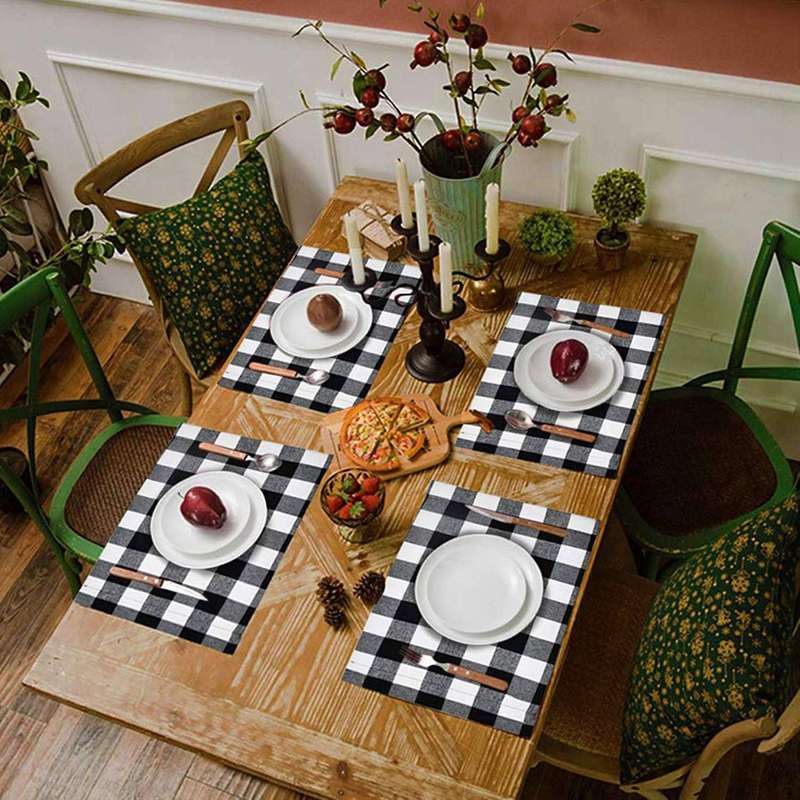 2 Pack 12 Placemat Table Mat Black White Burlap Placemat 30x45cm