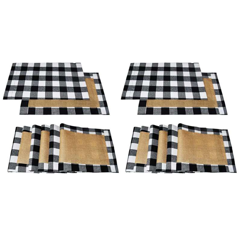2 Pack 12 Placemat Table Mat Black White Burlap Placemat 30x45cm