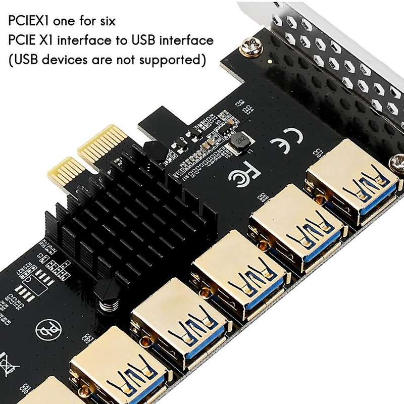 Pci-e Riser Card Pci-e 1x to 6 Usb 3.0 Graphics Adapter Card