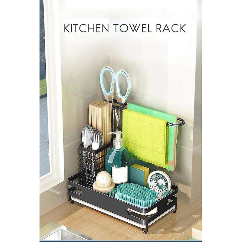 Sink Caddy Organizer, Dishcloth Holder Countertop with Drain Tray