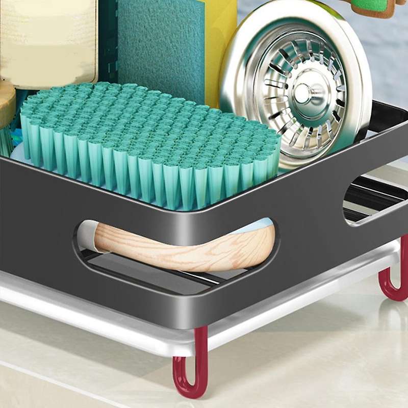 Sink Caddy Organizer, Dishcloth Holder Countertop with Drain Tray