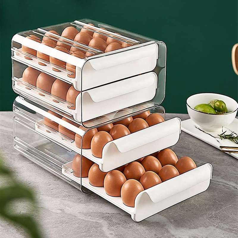 32 Grid Egg Storage Double-layer Drawer Type Egg Box for Fridge White