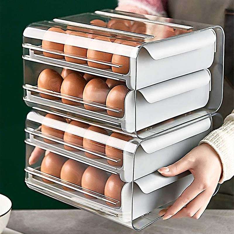 32 Grid Egg Storage Double-layer Drawer Type Egg Box for Fridge White