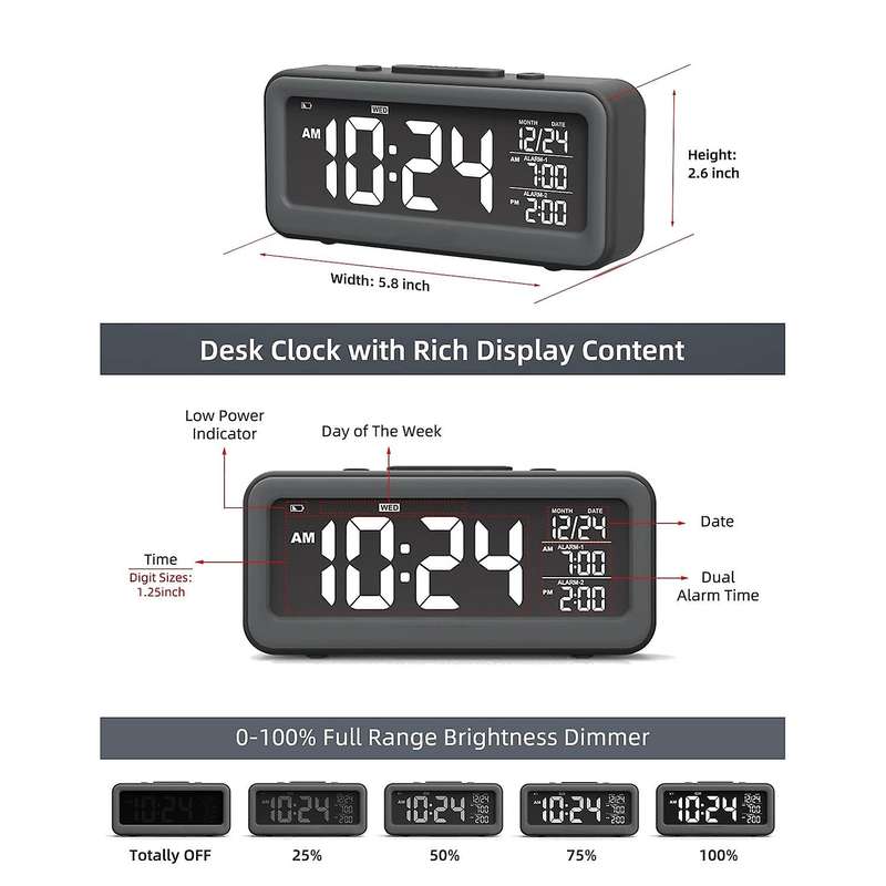 Alarm Clock for Heavy Sleepers, Bedside and Desk Digital Clock