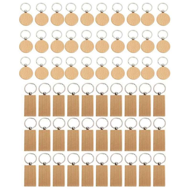 60pcs Blank Round Wooden Key Chain Diy Wood Keychains Key Tags