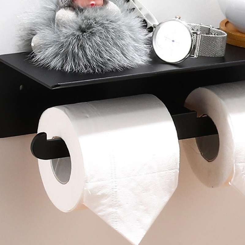 Space Aluminum Mobile Phone Tissue Holder Double Roll Wall Mounted