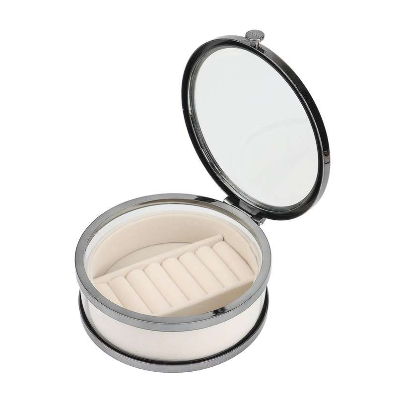 Round Gray Single-layer Jewelry Storage Box Glass Dust-proof Box
