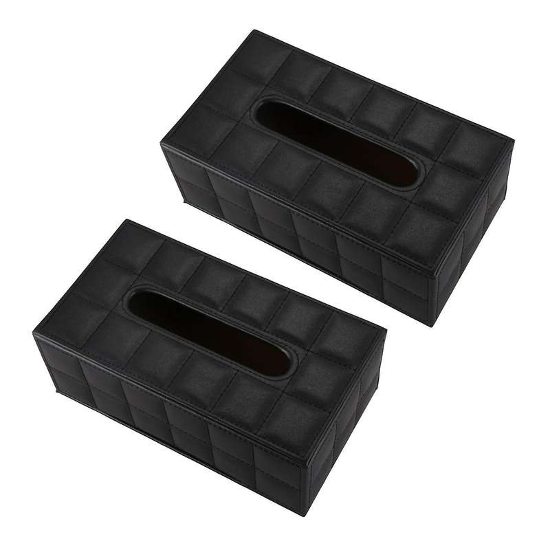 2x Home Car Rectangle Pu Leather Tissue Box Black