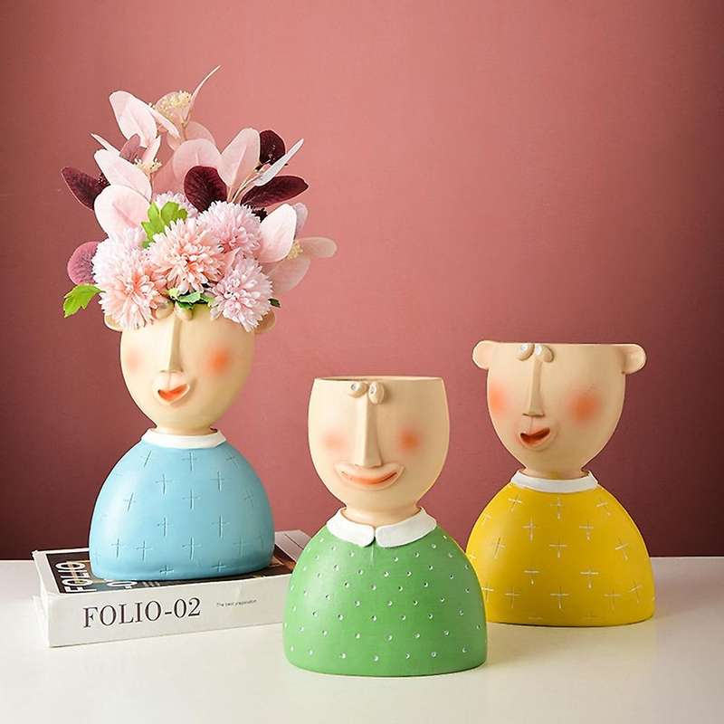 Resin Cartoon Body Art Abstract Flower Pot Sculpture Decoration-b