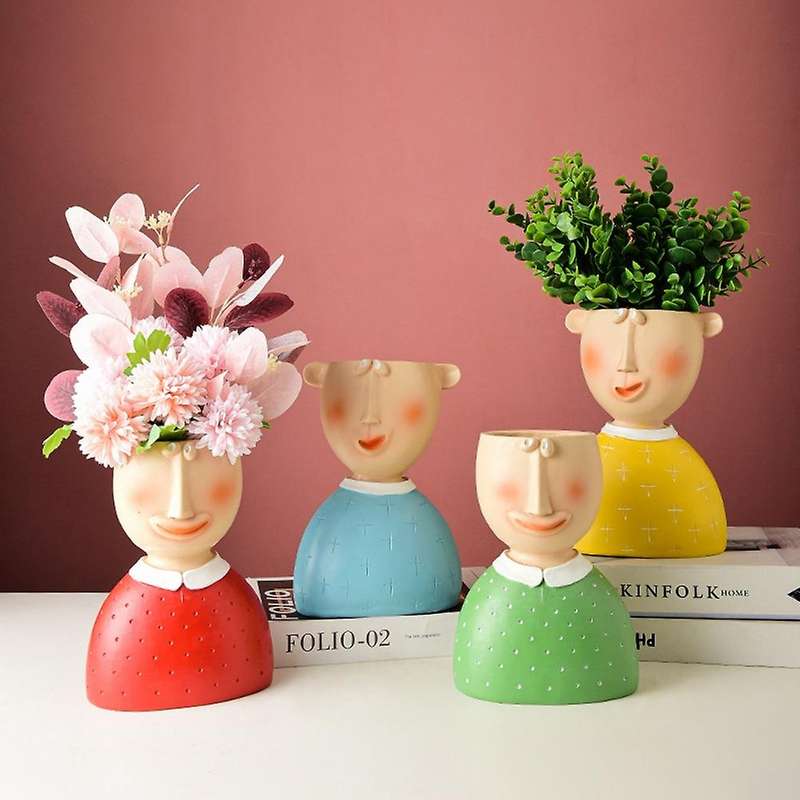 Resin Cartoon Body Art Abstract Flower Pot Sculpture Decoration-b