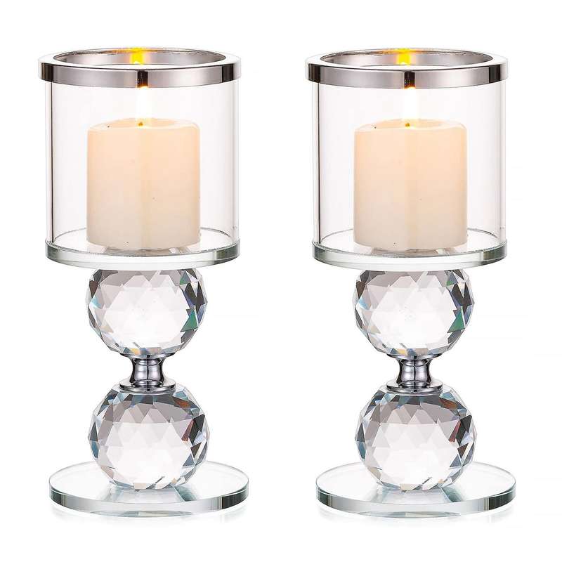 Crystal Glass Pillar Candle Holder Clear Glass Candle Holder ,15cm