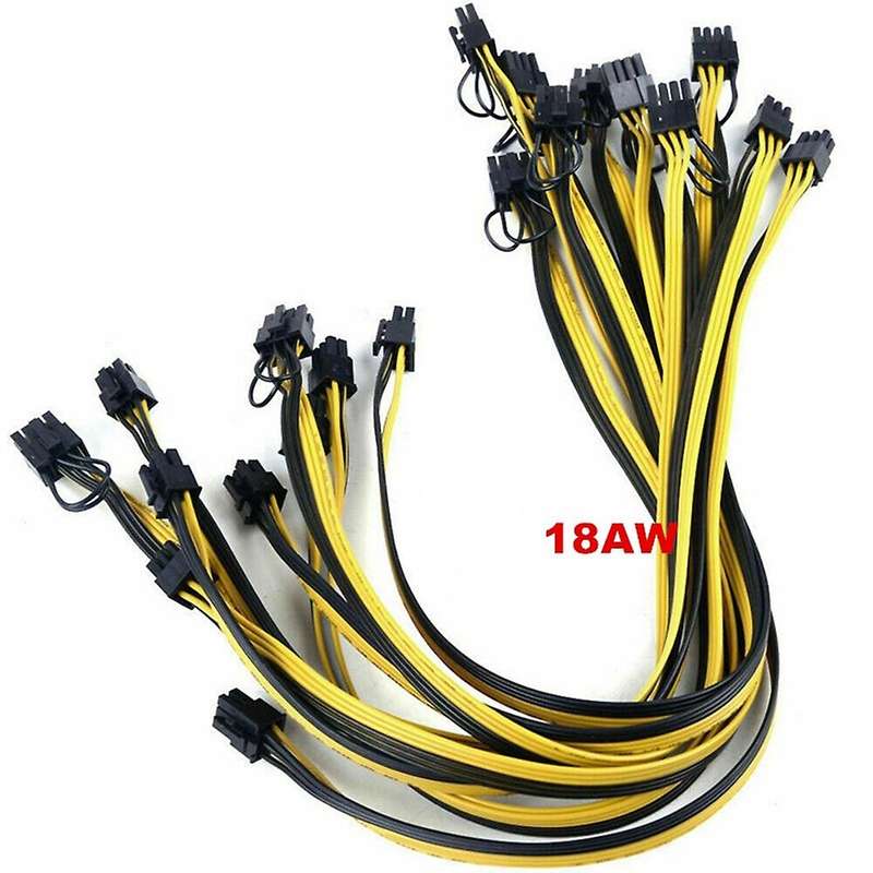 60cm 18awg Gpu Pcie 6pin Male to 8pin (6+2) Male Power Cable 12pcs
