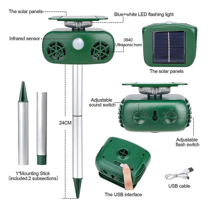Solar Ultrasonic Animal Repellent, with Motion Sensor Waterproof