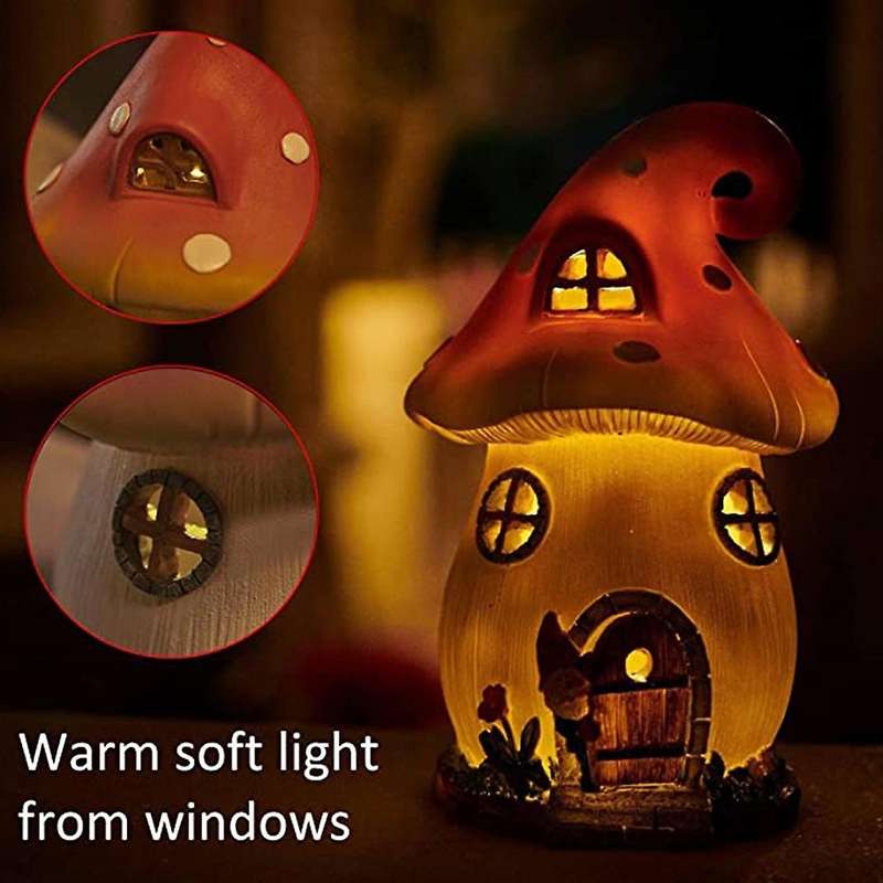 Mushroom Fairy-house Garden-gnome Statue Courtyard Decor Gnome House
