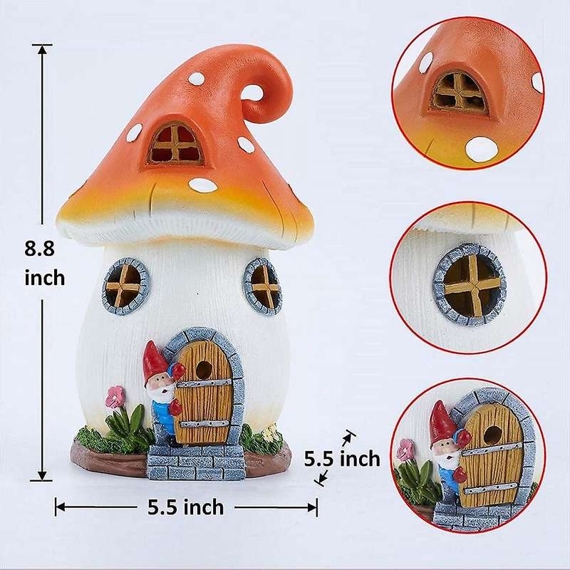 Mushroom Fairy-house Garden-gnome Statue Courtyard Decor Gnome House