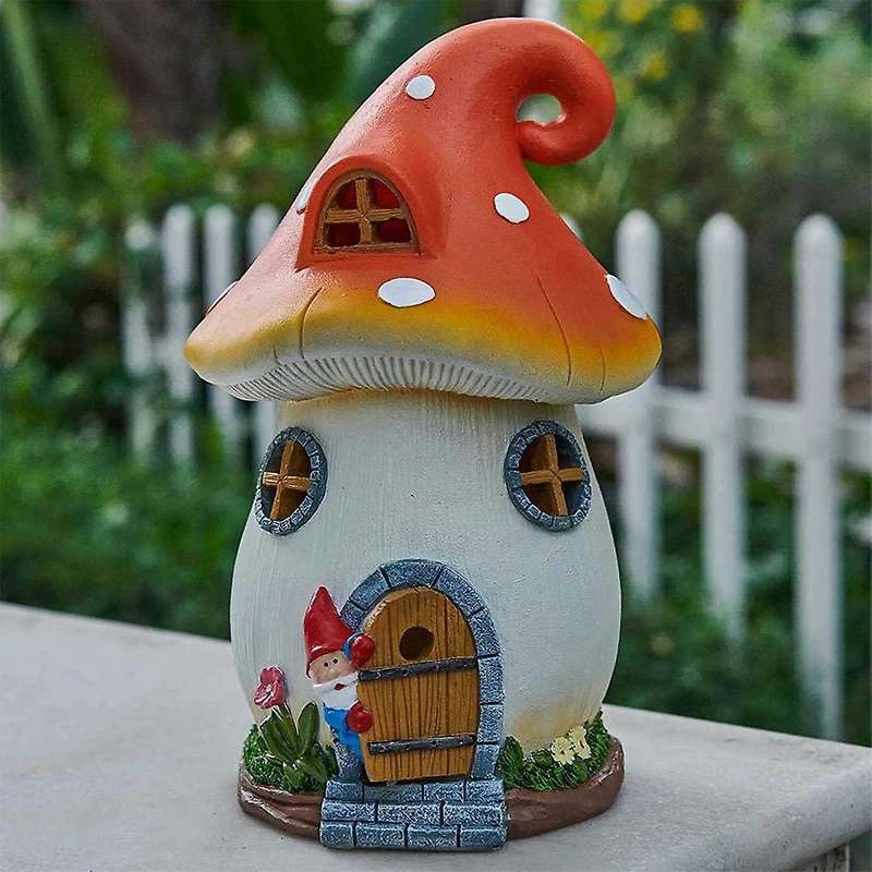 Mushroom Fairy-house Garden-gnome Statue Courtyard Decor Gnome House