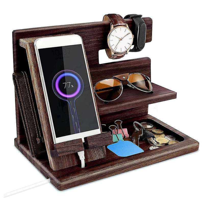 Gadgets for Bedside Organiser Stand Wooden Phone Charging Tray Key
