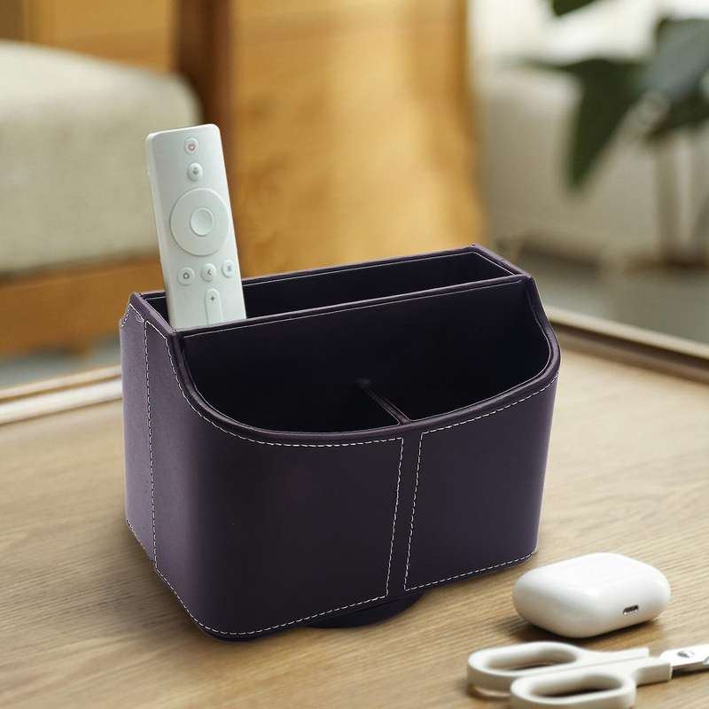 Remote Control Holder, 360 Degrees Rotatable Pu Leather Brown