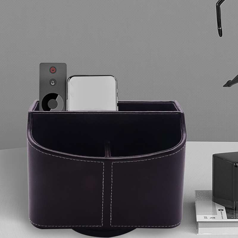 Remote Control Holder, 360 Degrees Rotatable Pu Leather Brown