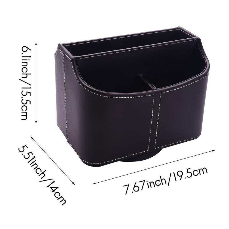 Remote Control Holder, 360 Degrees Rotatable Pu Leather Brown