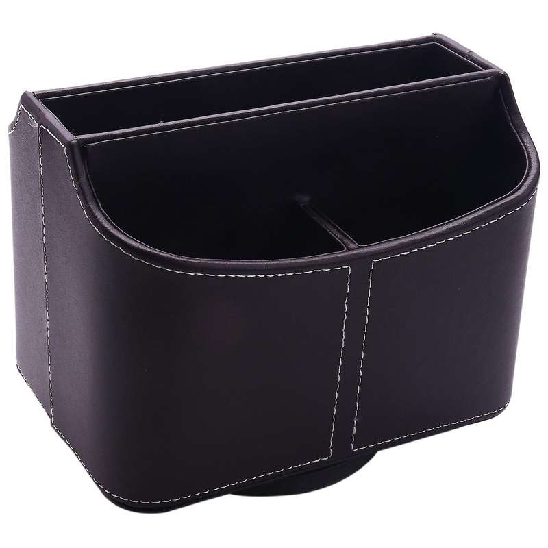 Remote Control Holder, 360 Degrees Rotatable Pu Leather Brown