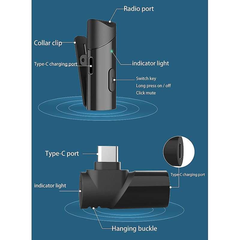 Wireless Lavalier Microphone Portable Audio Video Mini Mic, Type-c