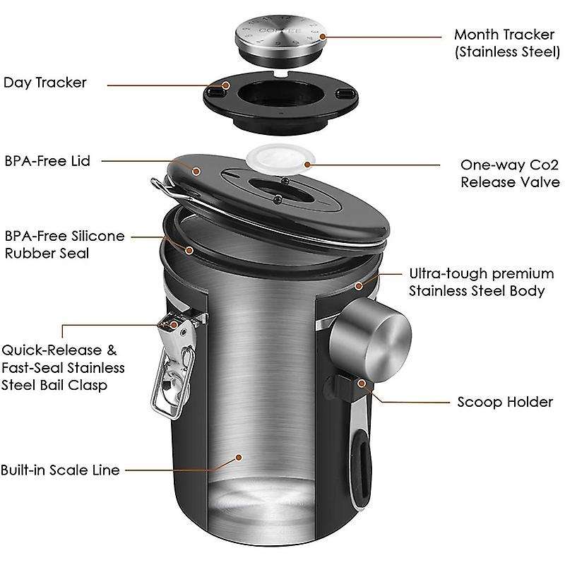 Stainless Steel Airtight Coffee Bean Storage Container with Scoop