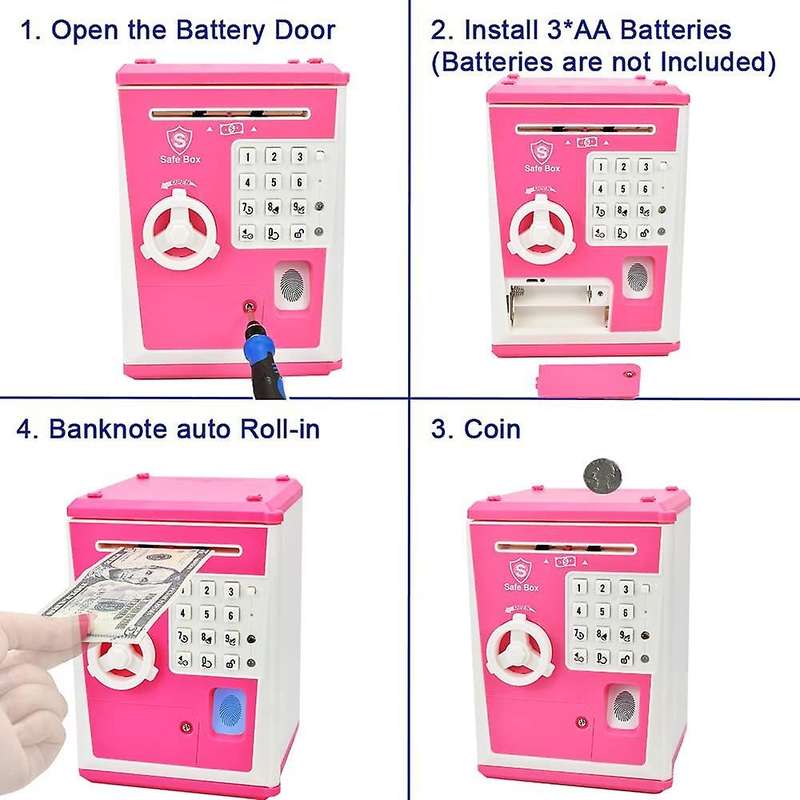 Piggy Bank Cash Coin Money Jar Safe Box Electronic Toy (pink/white)