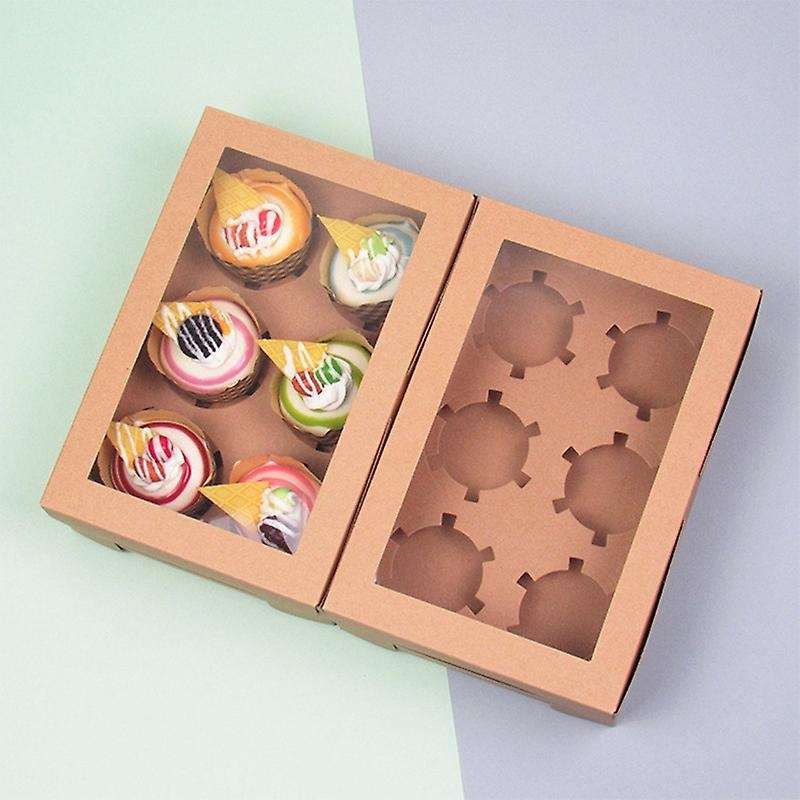 20 Pieces Open Window Cup Cake Box 6 Kraft Paper Baking Pastry Box