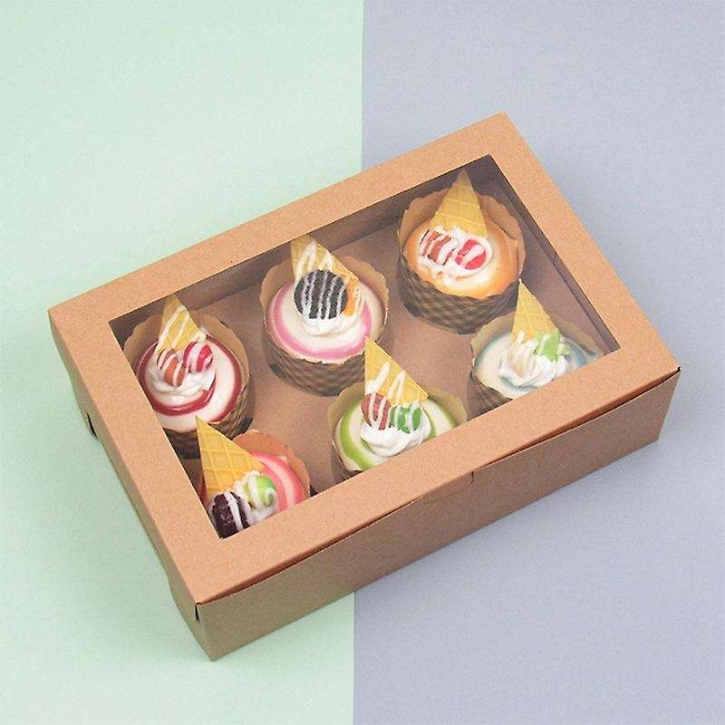20 Pieces Open Window Cup Cake Box 6 Kraft Paper Baking Pastry Box