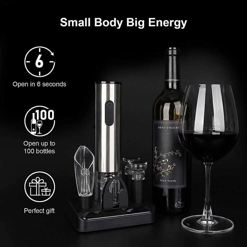 Automatic Electric Wine Bottle Opener Kit with Wine Pourer Base