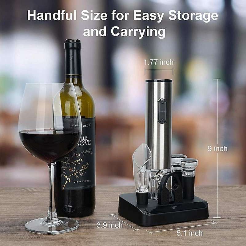 Automatic Electric Wine Bottle Opener Kit with Wine Pourer Base