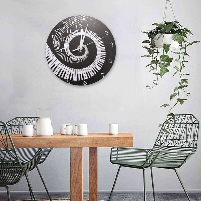 2x Piano Key Clock Music Notes without Battery Black + White Acrylic