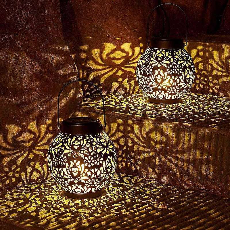 Set Of 2 Solar Lantern Outdoor Hanging Decorative Light (black)