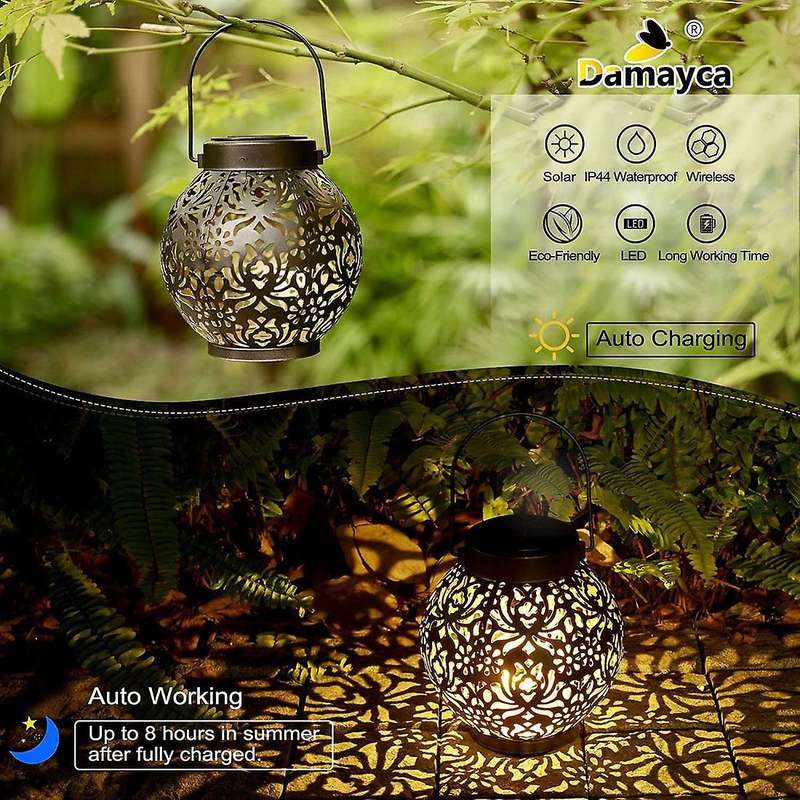 Set Of 2 Solar Lantern Outdoor Hanging Decorative Light (black)