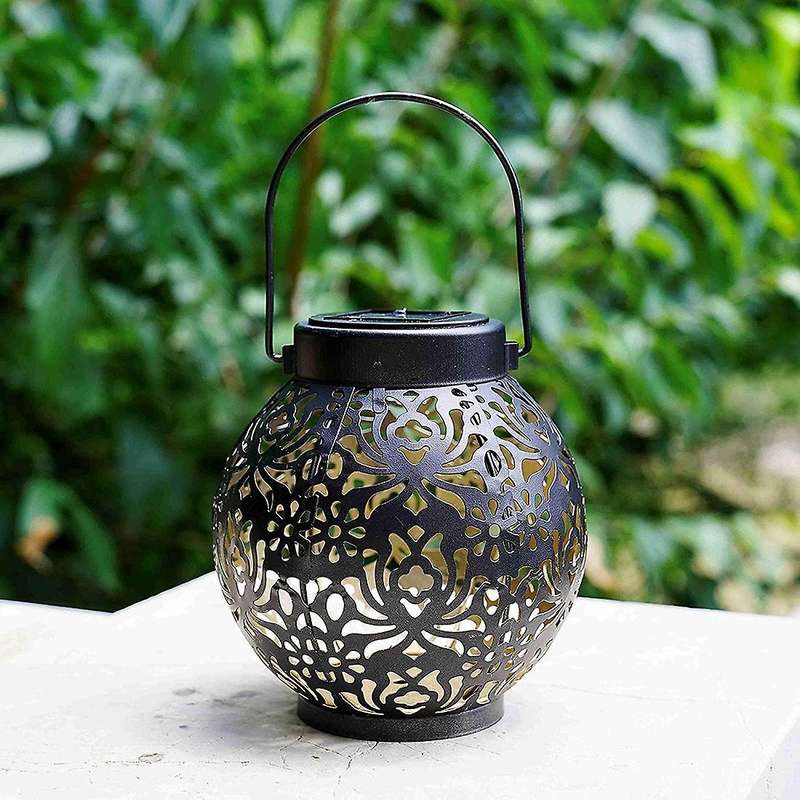 Set Of 2 Solar Lantern Outdoor Hanging Decorative Light (black)