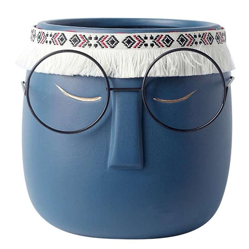 Ceramic Face Head Flower Pot Vase Cactus Plant Potted C